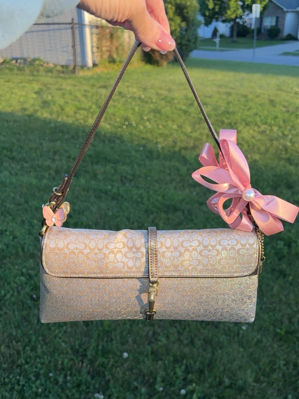Vintage Y2K RARE!! Coach Hamptons mini shimmer Metallic optic Jacquard EUC